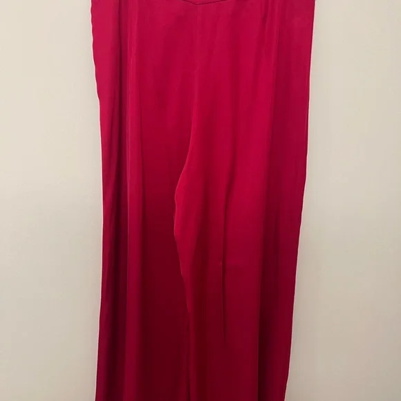 Zara Magenta Silk Wide Leg Pants - Picture 3 of 6